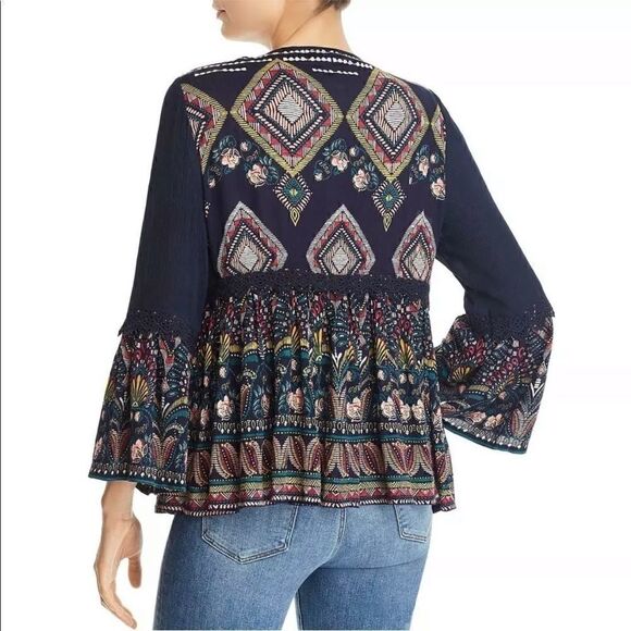 Aqua Embroidered Open Front Tassel Cardigan Size S - Picture 2 of 4